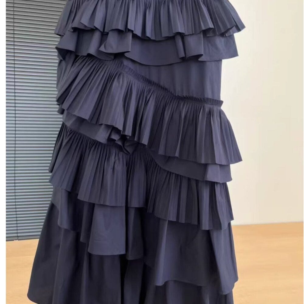 Ulla Johnson Aurore Tiered Ruffle Midi Dress Navy Sz4 Cocktail Event Party - Picture 9 of 11